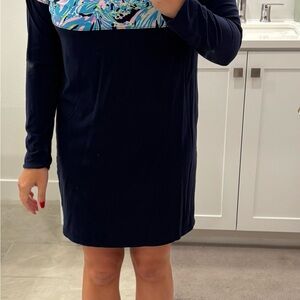 Navy and Multicolor Long Sleeve Dress